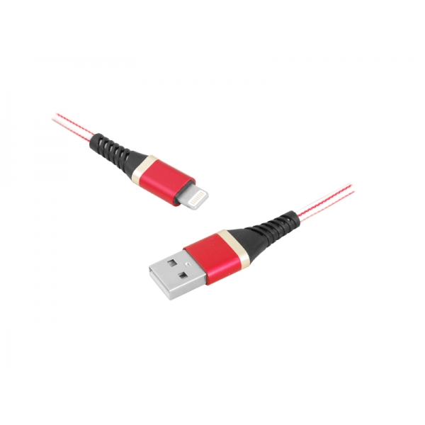 USB kábel - IPHONE 8pin, 1m, červený.