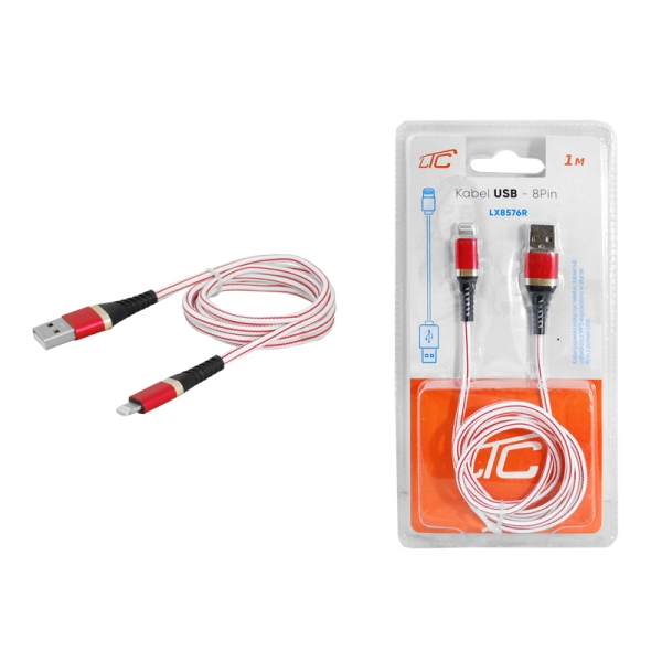 USB kábel - IPHONE 8pin, 1m, červený.