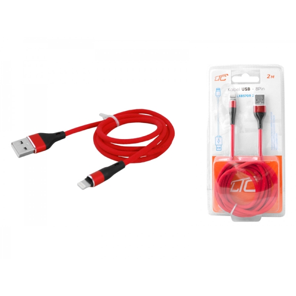 USB kábel - IPHONE 8pin 2m červený.