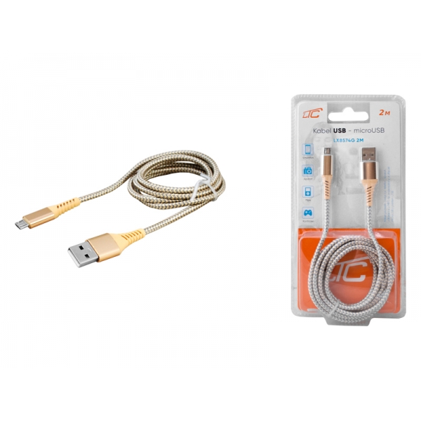 USB kábel - microUSB 2m zlatý.
