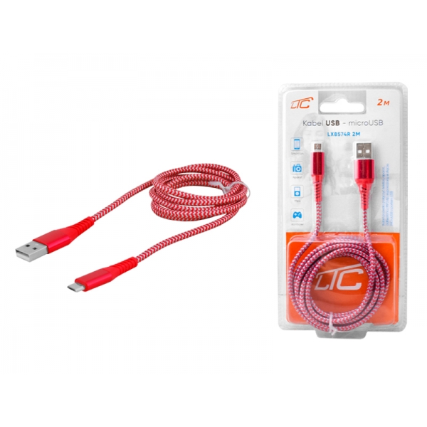 USB kábel - microUSB 2m červený.
