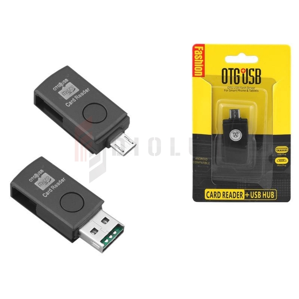 MicroUSB plug-OTG adaptér SD + USB HUB, čierny.