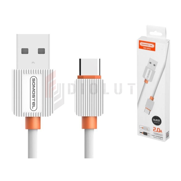 Kábel USB typu C, Somostel SMS-BP03, 2 A, Quick Charge, Powerline, 1 m, čierny.
