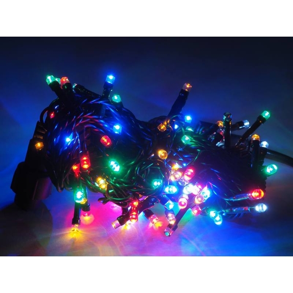 Osvetlenie vianočného stromčeka 100 x LED Flash multicolor + blesk studená biela IP20 230V