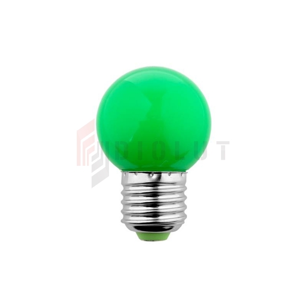 LED guľová žiarovka E27 230V 1W zelená.