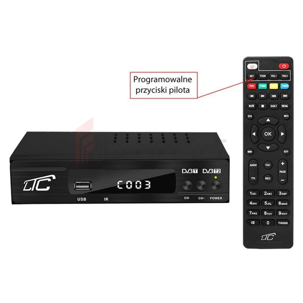 DVB-T-2 pozemný TV tuner LTC HDT101 s H.265 programovateľným diaľkovým ovládaním.