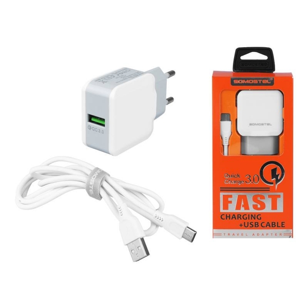 Somostel SMS-A12, Fast Charger, QC 3.0, 3 A nabíjačka + Micro USB kábel.