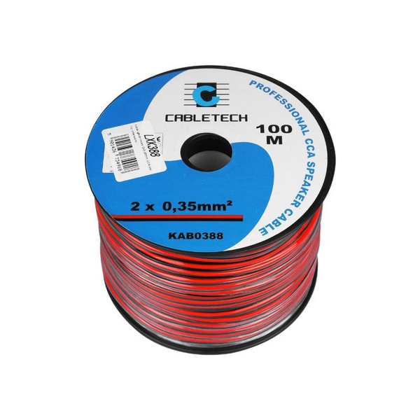 Reproduktorový kábel 2 x 0,35 mm2, CCA, čierny / červený.