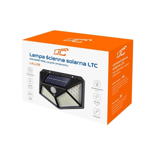 Solárne nástenné svietidlo LTC 100 x SMD 10W 1000lm súmrakový senzor 1200mAh.