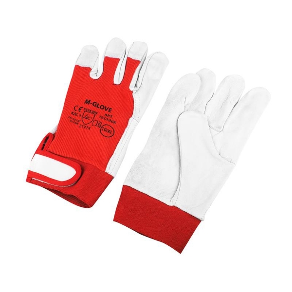Pracovné rukavice z kozej kože, veľ 10, suchý zips, červený, TECHNIK PLUS 2121X.
