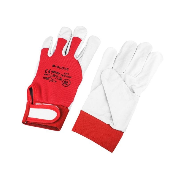 Pracovné rukavice z kozej kože, veľ 9, suchý zips, červený, TECHNIK PLUS 2121X.