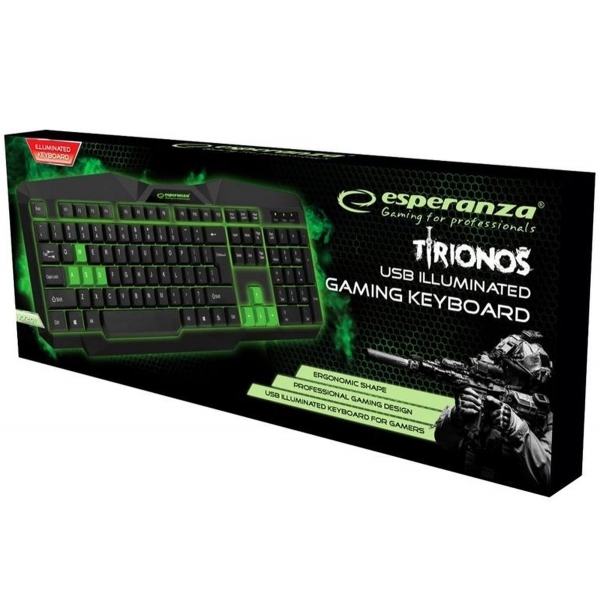 Esperanza LED USB herná káblová klávesnica, Tirionos EGK201G, zelená.