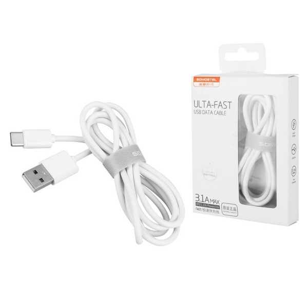 Somostel Powerline SMS-BP02 USB-C kábel, 3 A, rýchlonabíjačka, 1,2 m, biely.