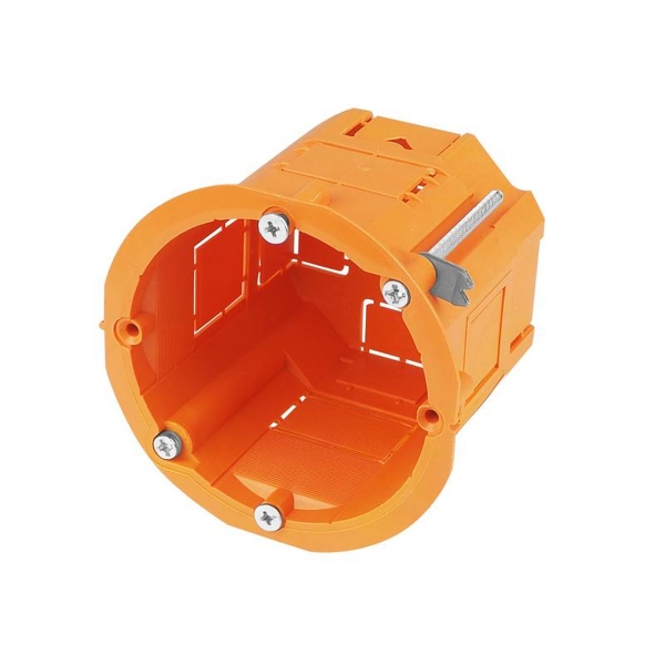 Koncová krabica jednoduchá, 60 x 60 p / t, hlboká, na sadrokartón, oranžová.