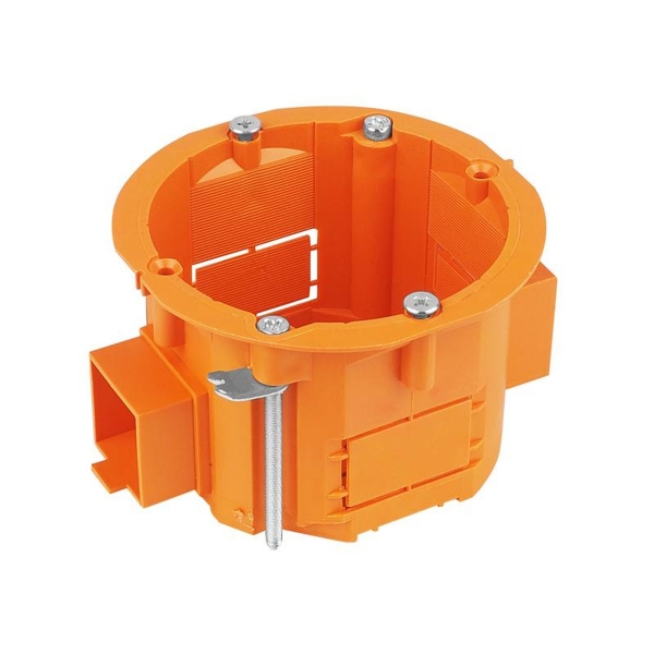 Koncová krabica jednoduchá, 60 x 60 p / t, hlboká, sériová, na sadrokartón, oranžová.