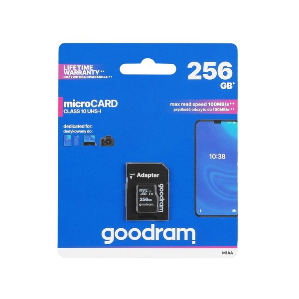 MicroSD karta Goodram 256 GB, trieda 10, UHS, adaptér.
