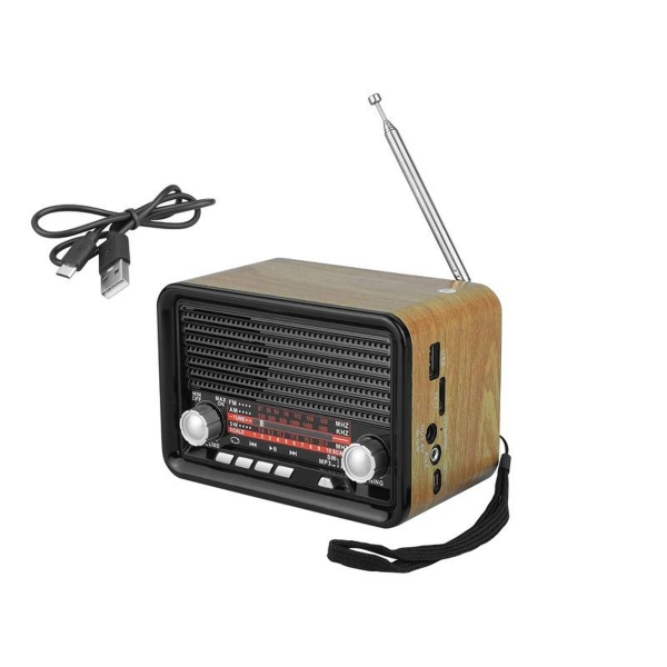 Prenosné rádio RETRO MK-159BT Bluetooth, FM, USB, TF, AUX, 1200mAh batéria, 2xR20, prírodný dub