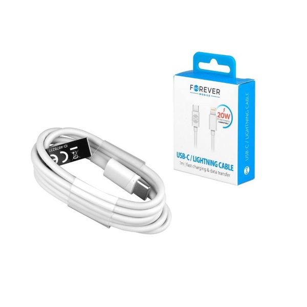 Forever USB kábel Lightning USB typ-C 1,0 m 3A biely