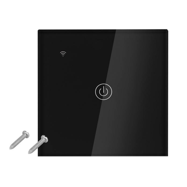 WIFI spínač svetiel a dotyková obrazovka, jednoduchý sklenený panel, čierna.