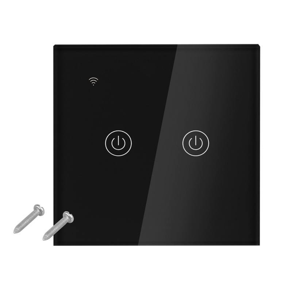 WIFI spínač svetiel a dotykový displej, dvojitý sklenený panel, čierny.