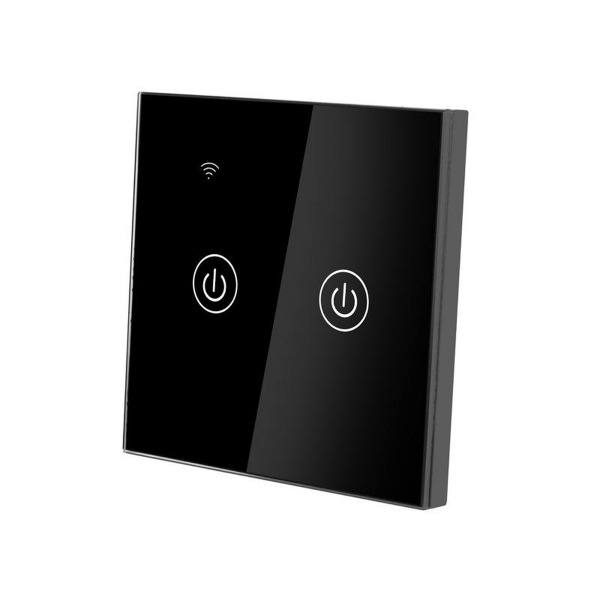 WIFI spínač svetiel a dotykový displej, dvojitý sklenený panel, čierny.