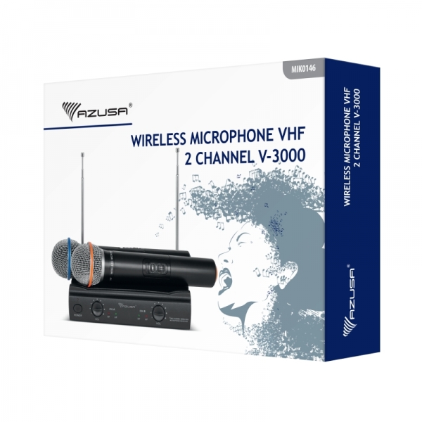 Bezdrôtový mikrofón Azusa 2 kanálový VHF V3000
