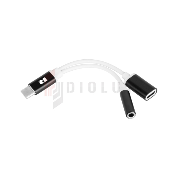 USB adaptér typu C - zásuvka Jack 3,5 + zásuvka USB typu C stereo 15 cm REBEL
