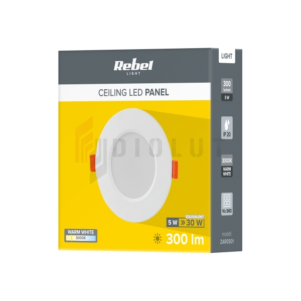 Stropný LED panel Rebel 5W, 110mm, 3000K, 230V