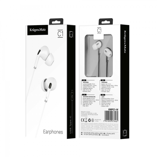 Slúchadlá do uší s mikrofónom pre USB-C Kruger & Matz C1 biele