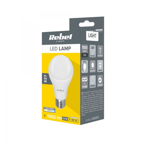 LED lampa Rebel A60 12W, E27, 6500K, 230V