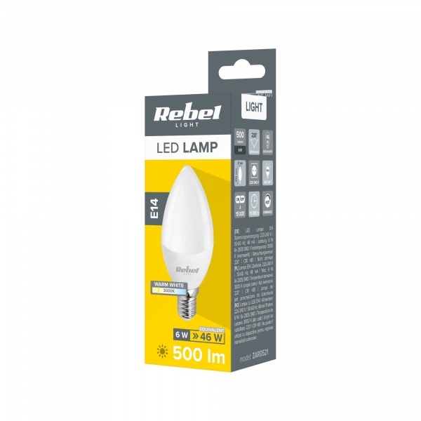 Lampa LED Rebel sviečka 6W, E14, 3000K, 230V