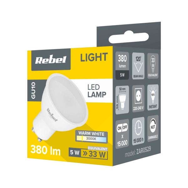 LED svietidlo Rebel 5W GU10, 3000K, 230V
