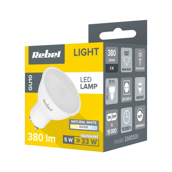 Rebel LED svietidlo 5W, GU10, 4000K, 230V