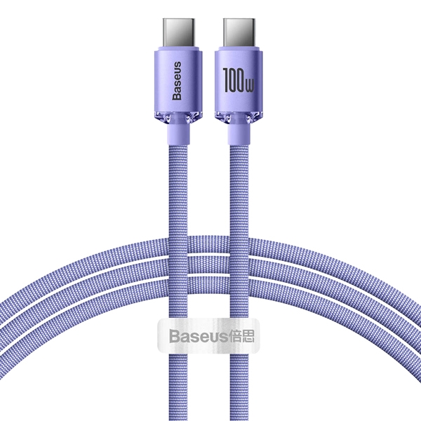 Kábel PS USB Type-C -Type-C, 2m, 5A, 100W, rýchle nabíjanie BASEUS Crystal Quick Charge.