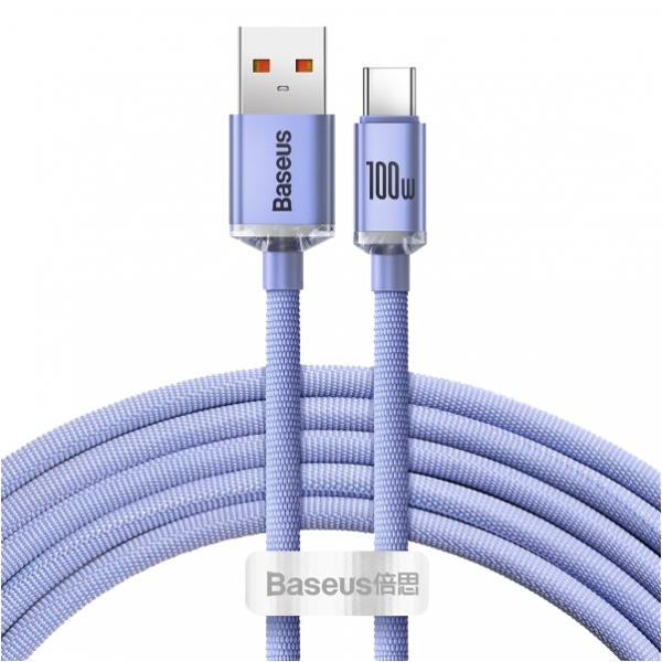 PS USB-Type-C kábel 2m, 5A, 100W, BASEUS Crystal Quick Charge.
