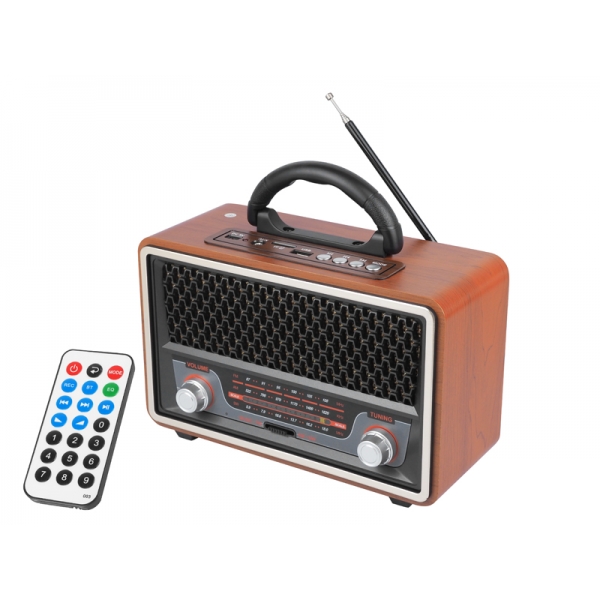 PS Prenosné rádio RETRO MK-197 Bluetoth, USB, TF karty, AUX, diaľkové ovládanie, vstavaná batéria, čierna-PLN