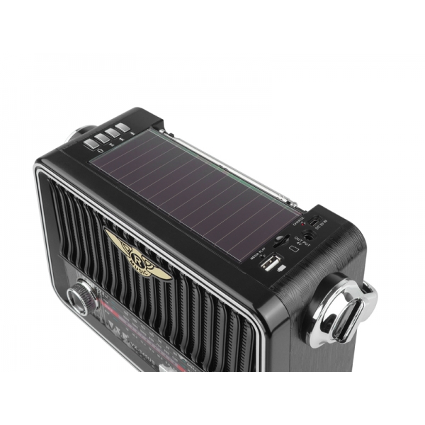 PS Prenosné rádio FM / USB / SD / AUX / solárne Retro nabíjateľné čierne