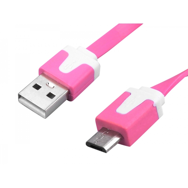 PS USB-mikro USB kábel ružový plochý