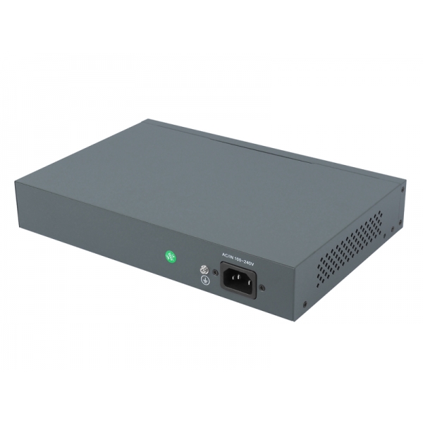 16-portový PoE 802.3af switch, 2 xUPLINK 1000Mbps vstavaný DC 52V napájací zdroj čipy Extend mode (250m)