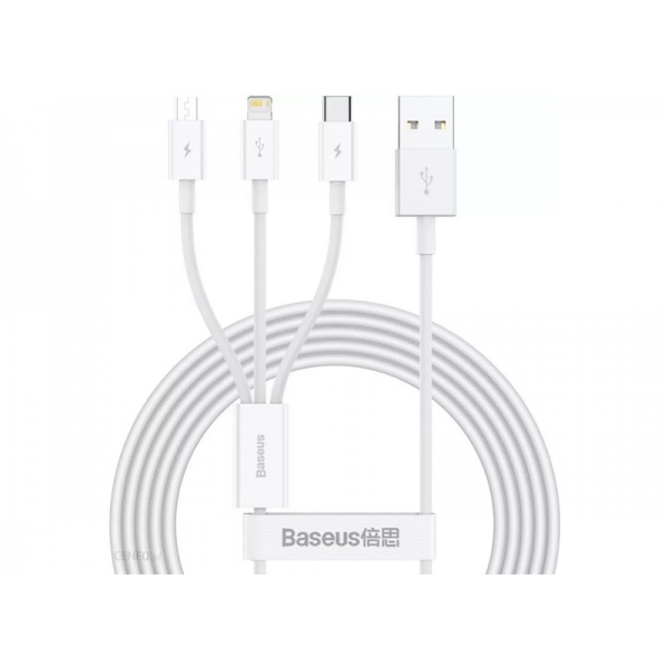 Baseus 3-v-1 kábel Superior USB - Lightning + USB-C + microUSB 1,5 m 3,5 A biela