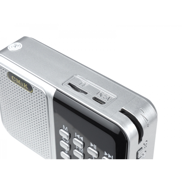 MK-140S prenosný rádiový displej,USB,MicroSD,AUX s batériou BL-5C a káblom Micro USB strieborný