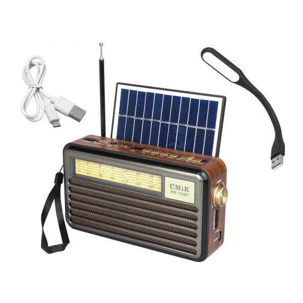 RETRO prenosné rádio so solárnym panelom MK-193BT Bluetooth,USB,TF, USB LED svetlo s akumulátorom