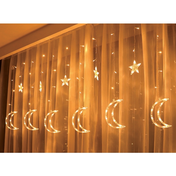 LED svetelná clona, hviezdy a mesiace, teplé biele svetlo.