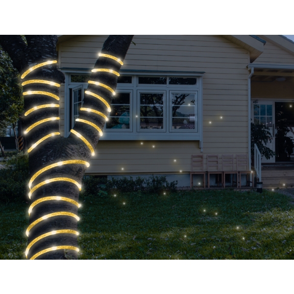 Dekoratívna šnúra 72 LED s trblietkami, zlatá, teplé biele svetlo.