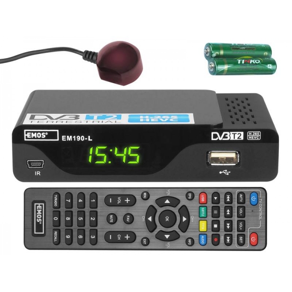 PS Tuner DVB-T2 EMOS MINI EM190, IR senzor, programovateľné diaľkové ovládanie