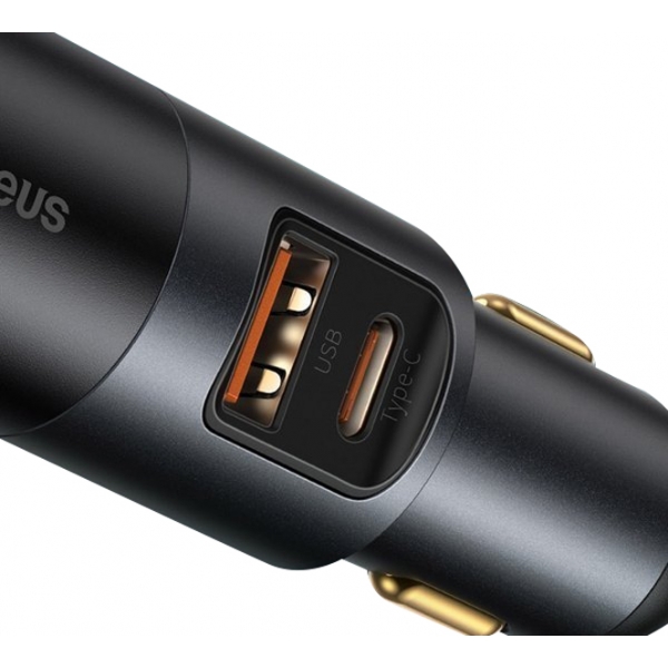 Nabíjačka do auta Baseus zdieľa PD 120W 1x USB 1x USB-C sivá so zásuvkou zapaľovača cigariet
