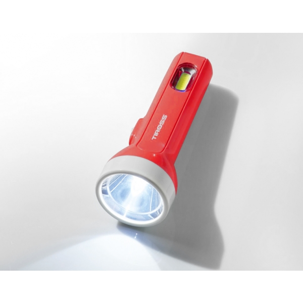 Ručná baterka TS-2206 1-LED 70lm+1-LED COB 80lm 2xAA,červená
