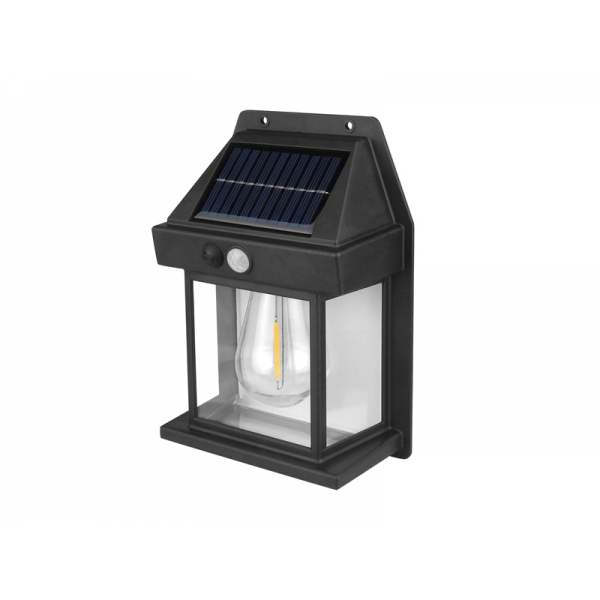 Solárne nástenné svietidlo s COB žiarovkou, teplým bielym svetlom,batériou,snímačom pohybu a súmraku