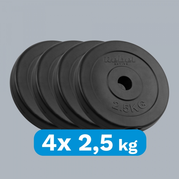 Sada bitúmenových závaží 4x2,5kg, otvor 31mm, klasický tanier, REBEL ACTIVE