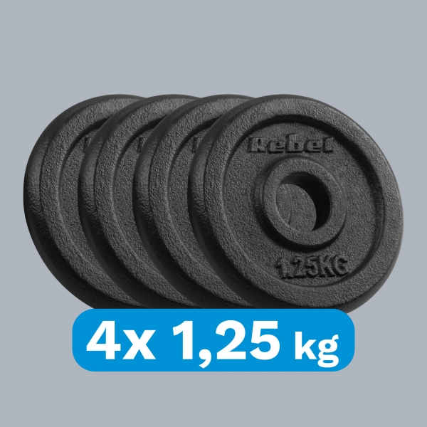 Sada liatinových závaží 4x1,25kg, otvor 31mm, klasický tanier, REBEL ACTIVE